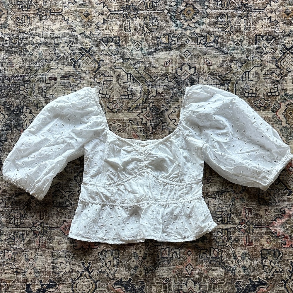 A New Day White Eyelet Puff Sleeve Top